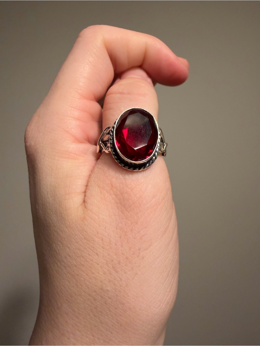 925 Sterling Silver Large Red Garnet Style Oval